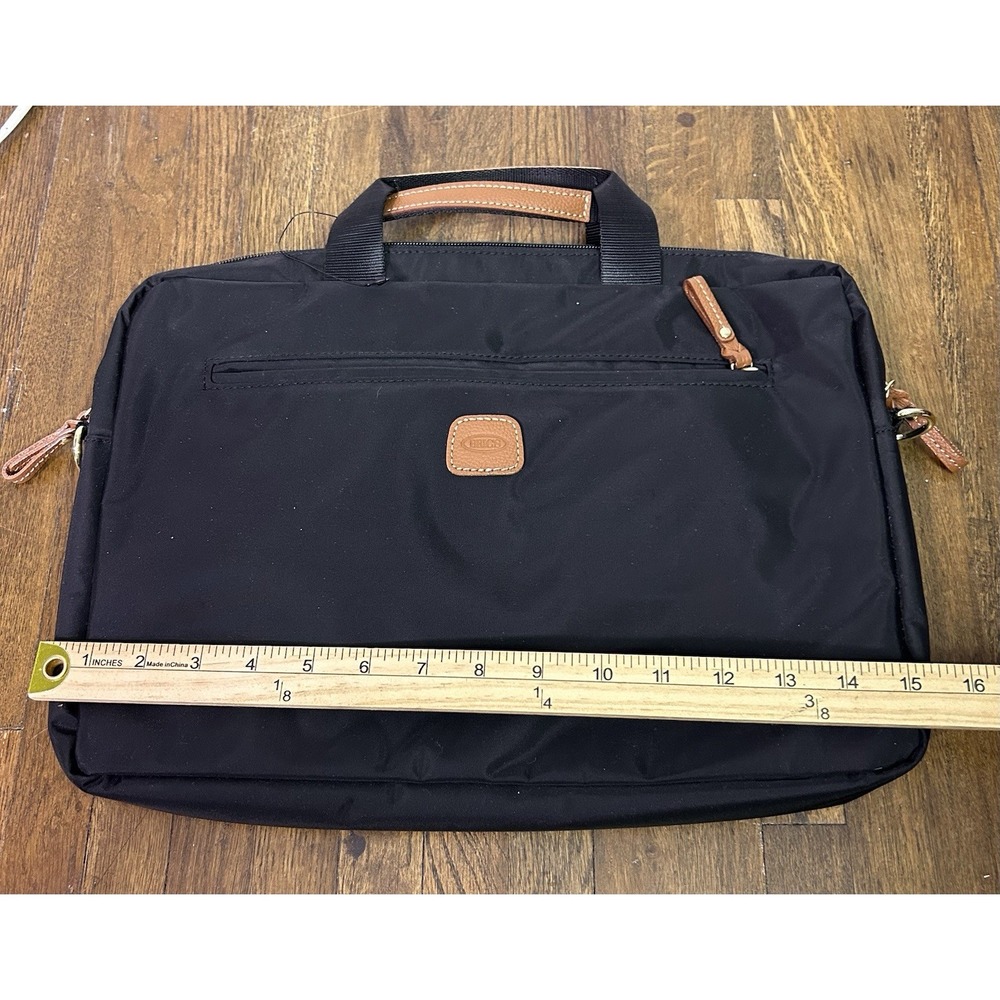 black nylon BRIC'S Milano Briefcase Leather Logo Front Pocket - Picture 7 of 8